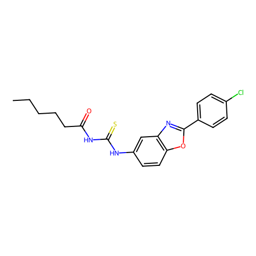 N-{[2-(4-chlorophenyl)-1,3-benzoxazol-5-yl]carbamothioyl}hexanamide structure