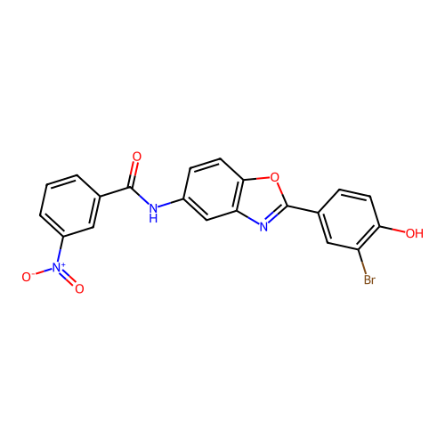 N-[2-(3-bromo-4-hydroxyphenyl)-1,3-benzoxazol-5-yl]-3-nitrobenzamide structure