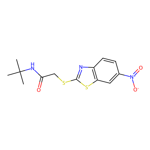 N-tert-butyl-2-[(6-nitro-1,3-benzothiazol-2-yl)sulfanyl]acetamide structure