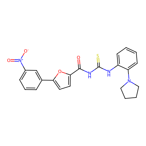 5-(3-nitrophenyl)-N-[(2-pyrrolidin-1-ylphenyl)carbamothioyl]furan-2-carboxamide structure