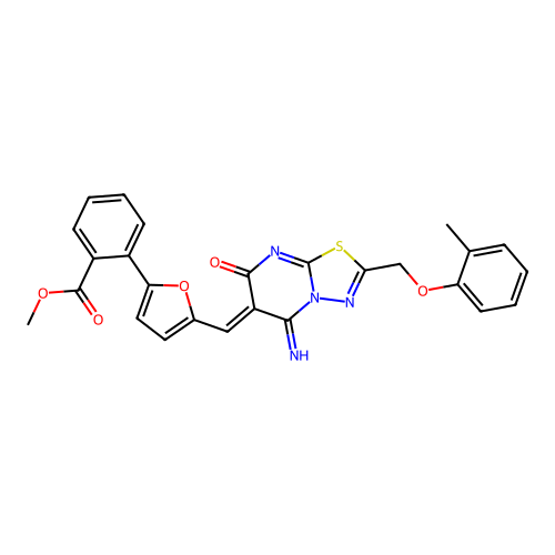 (Z)-methyl 2-(5-((5-imino-7-oxo-2-((o-tolyloxy)methyl)-5H-[1,3,4]thiadiazolo[3,2-a]pyrimidin-6(7H)-ylidene)methyl)furan-2-yl)benzoate structure