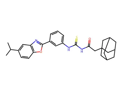 2-(1-adamantyl)-N-[[3-(5-propan-2-yl-1,3-benzoxazol-2-yl)phenyl]carbamothioyl]acetamide structure