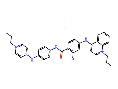 Quinolinium, 4-((3-amino-4-(((4-((1-propylpyridinium-4-yl)amino)phenyl)amino)carbonyl)phenyl)amino)-1-propyl-, diiodide structure