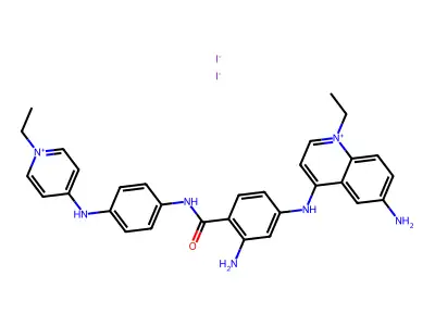 Quinolinium, 6-amino-4-((3-amino-4-(((4-((1-ethylpyridinium-4-yl)amino)phenyl)amino)carbonyl)phenyl)amino)-1-ethyl-, diiodide structure