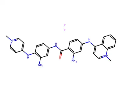 Quinolinium, 4-((3-amino-4-(((3-amino-4-((1-methylpyridinium-4-yl)amino)phenyl)amino)carbonyl)phenyl)amino)-1-methyl-, diiodide structure