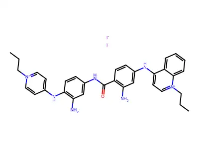 Quinolinium, 4-((3-amino-4-(((3-amino-4-((1-propylpyridinium-4-yl)amino)phenyl)amino)carbonyl)phenyl)amino)-1-propyl-, diiodide structure