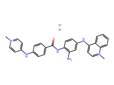 Quinolinium, 4-((3-amino-4-((4-((1-methylpyridinium-4-yl)amino)benzoyl)amino)phenyl)amino)-1-methyl-, dibromide structure