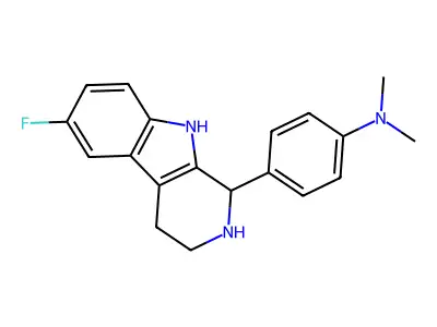 4-(6-fluoro-2,3,4,9-tetrahydro-1H-beta-carbolin-1-yl)-N,N-dimethylaniline structure