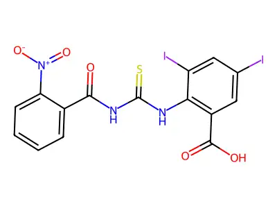 3,5-Diiodo-2-[[[(2-nitrobenzoyl)amino]thioxomethyl]amino]-benzoic acid structure