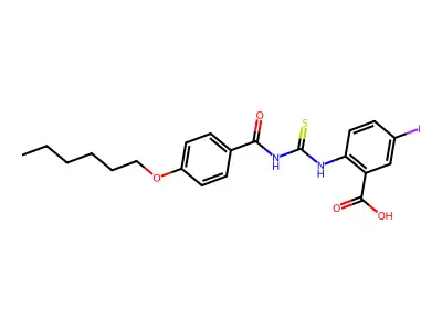 2-[(4-Hexoxybenzoyl)carbamothioylamino]-5-iodobenzoic acid structure