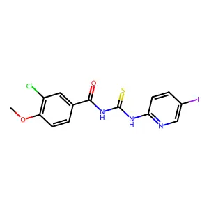 3-chloro-N-[(5-iodopyridin-2-yl)carbamothioyl]-4-methoxybenzamide structure