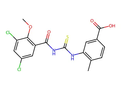 3-[(3,5-dichloro-2-methoxybenzoyl)carbamothioylamino]-4-methylbenzoic acid structure