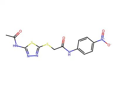2-((5-acetamido-1,3,4-thiadiazol-2-yl)thio)-N-(4-nitrophenyl)acetamide structure