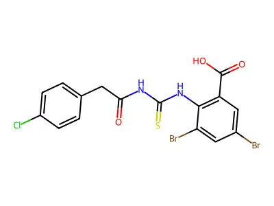 3,5-Dibromo-2-[[[[(4-chlorophenyl)acetyl]amino]thioxomethyl]amino]-benzoic acid structure