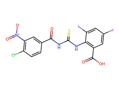 2-[[[(4-Chloro-3-nitrobenzoyl)amino]thioxomethyl]amino]-3,5-diiodo-benzoic acid structure