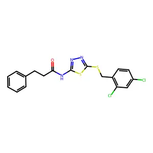 N-(5-((2,4-dichlorobenzyl)thio)-1,3,4-thiadiazol-2-yl)-3-phenylpropanamide structure