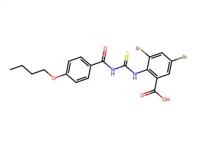 3,5-Dibromo-2-[[[(4-butoxybenzoyl)amino]thioxomethyl]amino]-benzoic acid structure