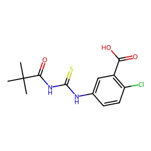 2-Chloro-5-({[(2,2-dimethylpropanoyl)amino]carbonothioyl}amino)benzoic acid structure