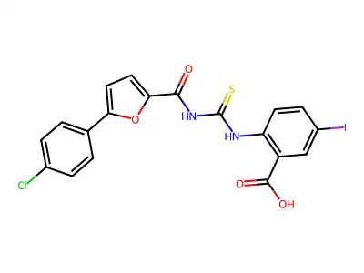 2-[[[[[5- -2-FURANYL]CARBONYL]AMINO]THIOXOMETHYL]AMINO]-5-IODO-BENZOICACID structure