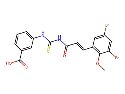 3-[3-(3,5-dibromo-2-methoxy-phenyl)prop-2-enoylthiocarbamoylamino]benzoic Acid structure