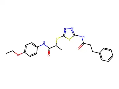 N-(4-ethoxyphenyl)-2-((5-(3-phenylpropanamido)-1,3,4-thiadiazol-2-yl)thio)propanamide structure