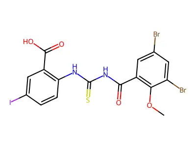 2-[[[(3,5-Dibromo-2-methoxybenzoyl)amino]thioxomethyl]amino]-5-iodo-benzoic acid structure