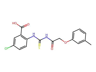 5-Chloro-2-[[[[(3-methylphenoxy)acetyl]amino]thioxomethyl]amino]-benzoic acid structure