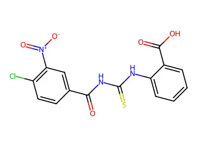 2-[[[(4-Chloro-3-nitrobenzoyl)amino]thioxomethyl]amino]-benzoic acid structure