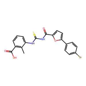 3-[({[5-(4-bromophenyl)furan-2-yl]carbonyl}carbamothioyl)amino]-2-methylbenzoic acid structure