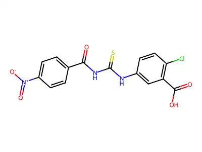 2-Chloro-5-[[[(4-nitrobenzoyl)amino]thioxomethyl]amino]-benzoic acid structure