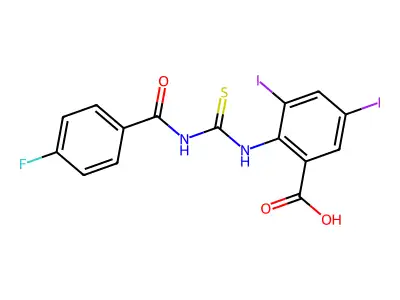 2-[[[(4-Fluorobenzoyl)amino]thioxomethyl]amino]-3,5-diiodo-benzoic acid structure