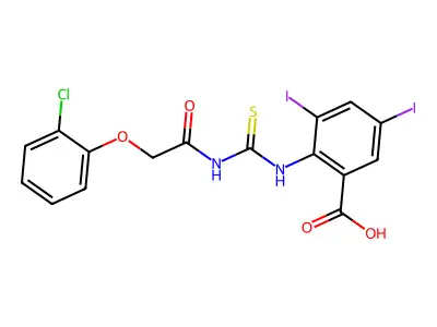 2-[[[[(2-Chlorophenoxy)acetyl]amino]thioxomethyl]amino]-3,5-diiodo-benzoic acid structure