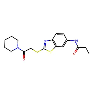 N-[2-(2-oxo-2-piperidin-1-ylethyl)sulfanyl-1,3-benzothiazol-6-yl]propanamide structure