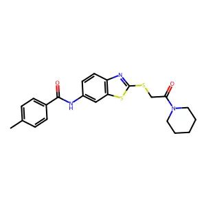 4-methyl-N-(2-{[2-oxo-2-(piperidin-1-yl)ethyl]sulfanyl}-1,3-benzothiazol-6-yl)benzamide structure