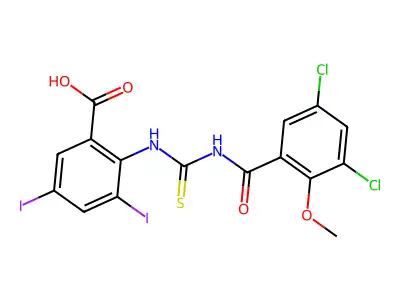 2-[(3,5-dichloro-2-methoxy-benzoyl)thiocarbamoylamino]-3,5-diiodo-benzoic Acid structure