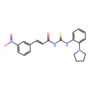 (E)-3-(3-nitrophenyl)-N-[(2-pyrrolidin-1-ylphenyl)carbamothioyl]prop-2-enamide structure
