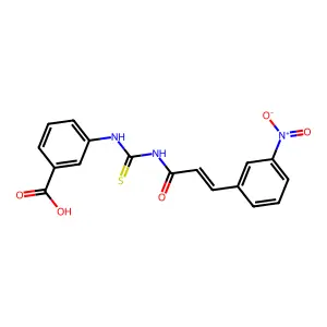 3-({[(2E)-3-(3-nitrophenyl)prop-2-enoyl]carbamothioyl}amino)benzoic acid structure