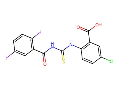 5-Chloro-2-[(2,5-diiodobenzoyl)carbamothioylamino]benzoic acid structure