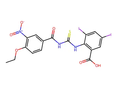 2-[[[(4-Ethoxy-3-nitrobenzoyl)amino]thioxomethyl]amino]-3,5-diiodo-benzoic acid structure