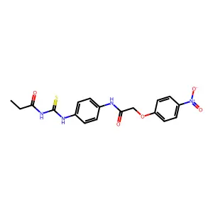 N-[(4-{[(4-nitrophenoxy)acetyl]amino}phenyl)carbamothioyl]propanamide structure