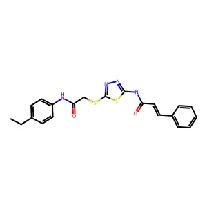 N-(5-((2-((4-ethylphenyl)amino)-2-oxoethyl)thio)-1,3,4-thiadiazol-2-yl)cinnamamide structure