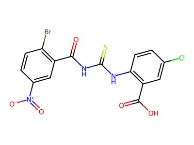 2-[[[(2-Bromo-5-nitrobenzoyl)amino]thioxomethyl]amino]-5-chloro-benzoic acid structure