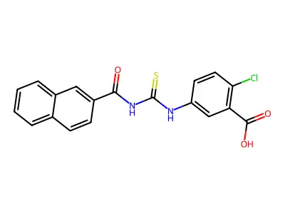 2-Chloro-5-[[[(2-naphthalenylcarbonyl)amino]thioxomethyl]amino]-benzoic acid structure