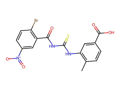 3-[[[(2-Bromo-5-nitrobenzoyl)amino]thioxomethyl]amino]-4-methyl-benzoic acid structure