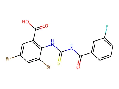 3,5-Dibromo-2-[[[(3-fluorobenzoyl)amino]thioxomethyl]amino]-benzoic acid structure