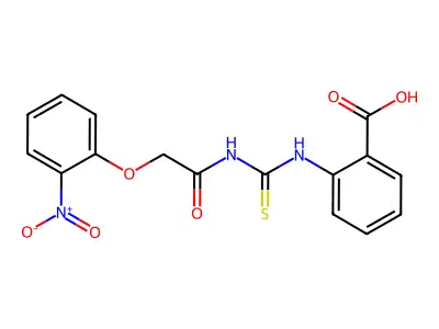 2-[[[[(2-Nitrophenoxy)acetyl]amino]thioxomethyl]amino]-benzoic acid structure