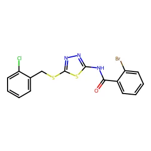 2-bromo-N-[5-[(2-chlorophenyl)methylsulfanyl]-1,3,4-thiadiazol-2-yl]benzamide structure