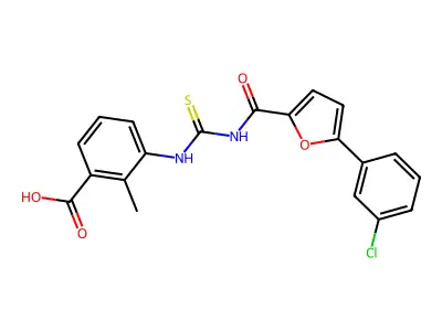 3-[[5-(3-chlorophenyl)furan-2-carbonyl]carbamothioylamino]-2-methylbenzoic acid structure