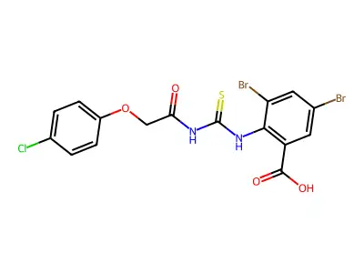 3,5-Dibromo-2-[[[[(4-chlorophenoxy)acetyl]amino]thioxomethyl]amino]-benzoic acid structure