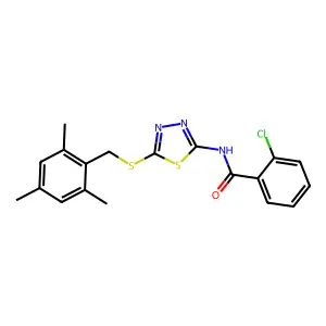 2-chloro-N-[5-[(2,4,6-trimethylphenyl)methylsulfanyl]-1,3,4-thiadiazol-2-yl]benzamide structure